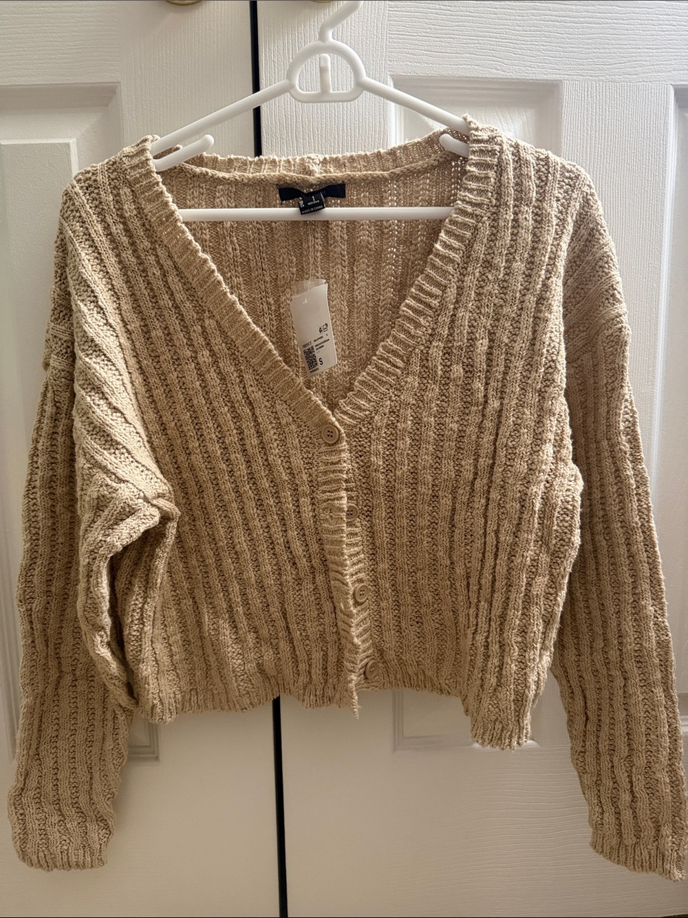 Forever 21 Cozy Women's Cream Rib-Knit Button Cardigan